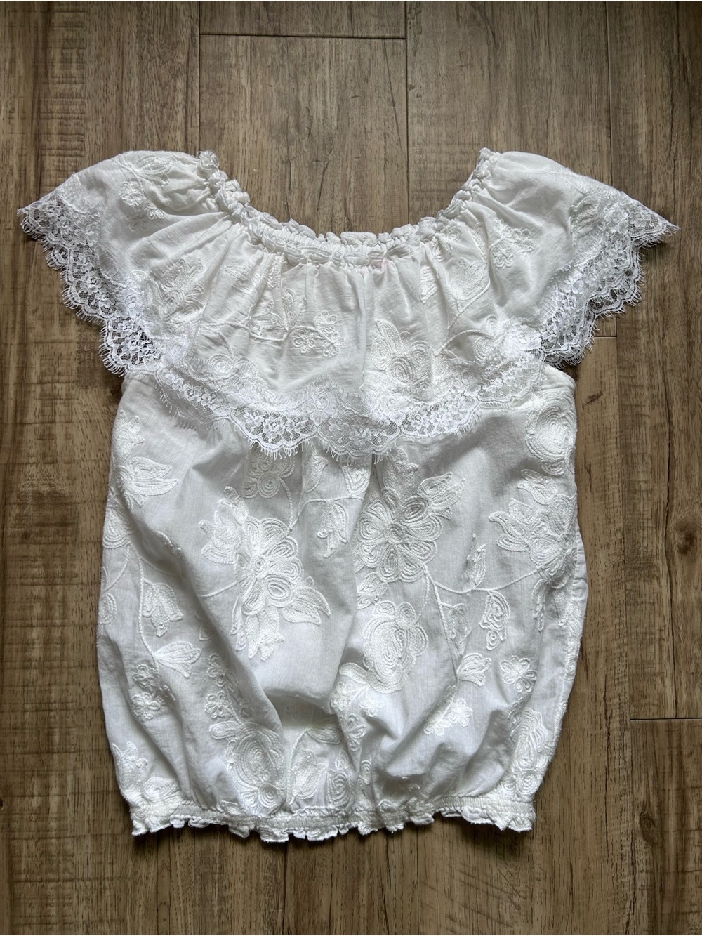 Boho floral cotton White Embroidered Lace Top summer vacation